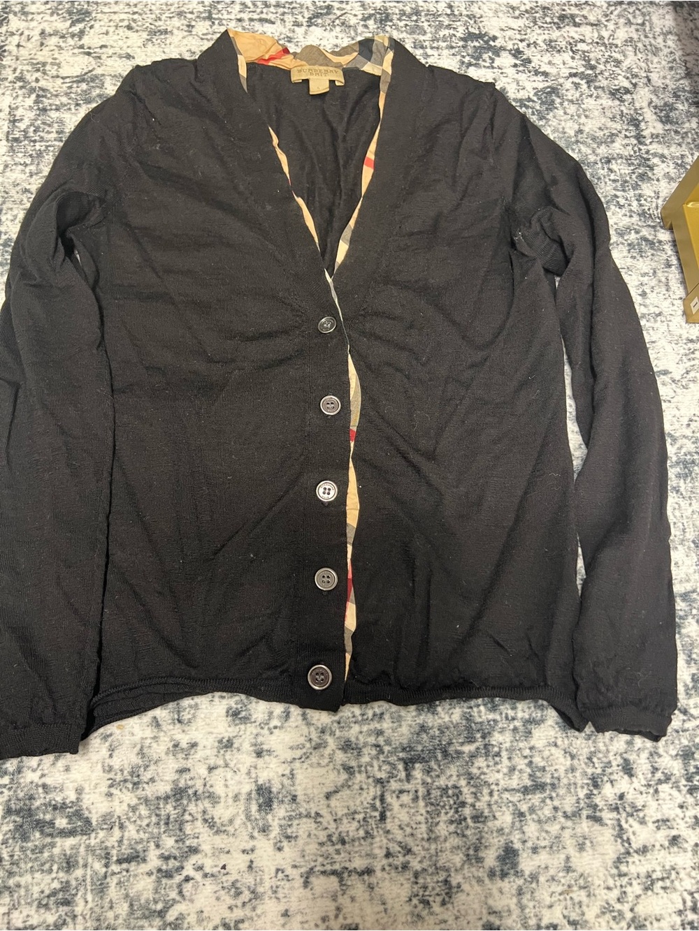 Burberry Black Button-Front Cardigan with Signature Check Trim